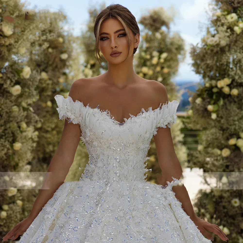 Flavinke 맞춤형 볼 가운 공주 웨딩 드레스 2025 연인 오프 어깨 Vestido De Novia 레이스 만든 신부 가운