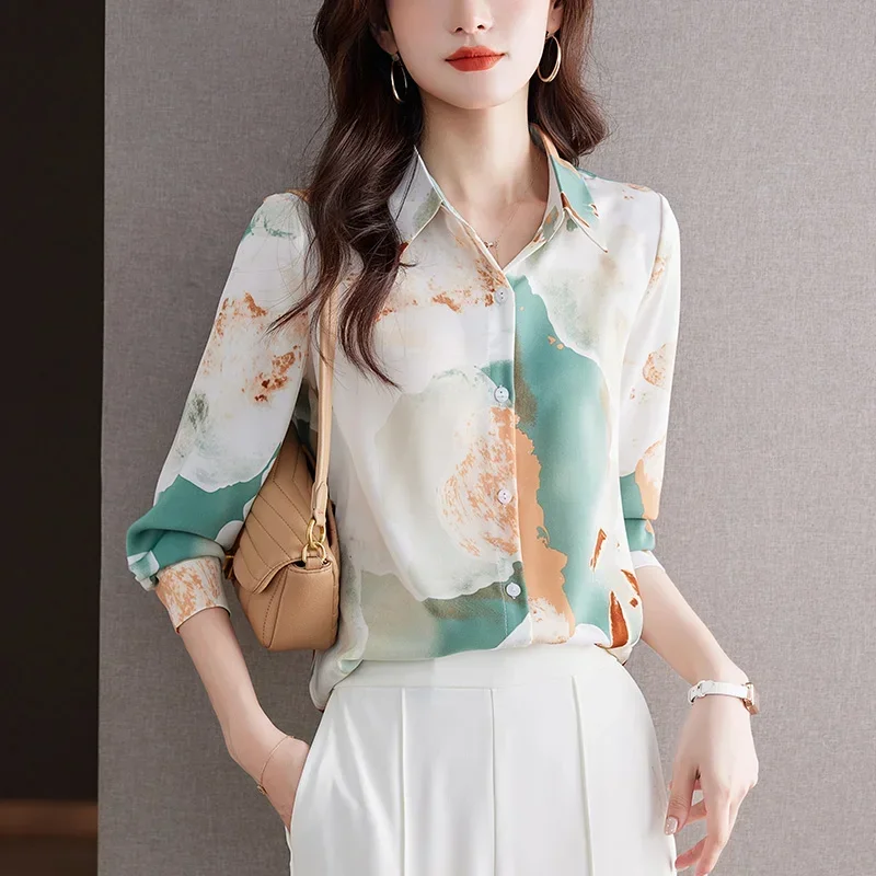 

Vintage Women's Blouses Korean Clothing Fashion Loose Casual Shirts Spring/summer Chiffon Printed Long Sleeve Women Tops
