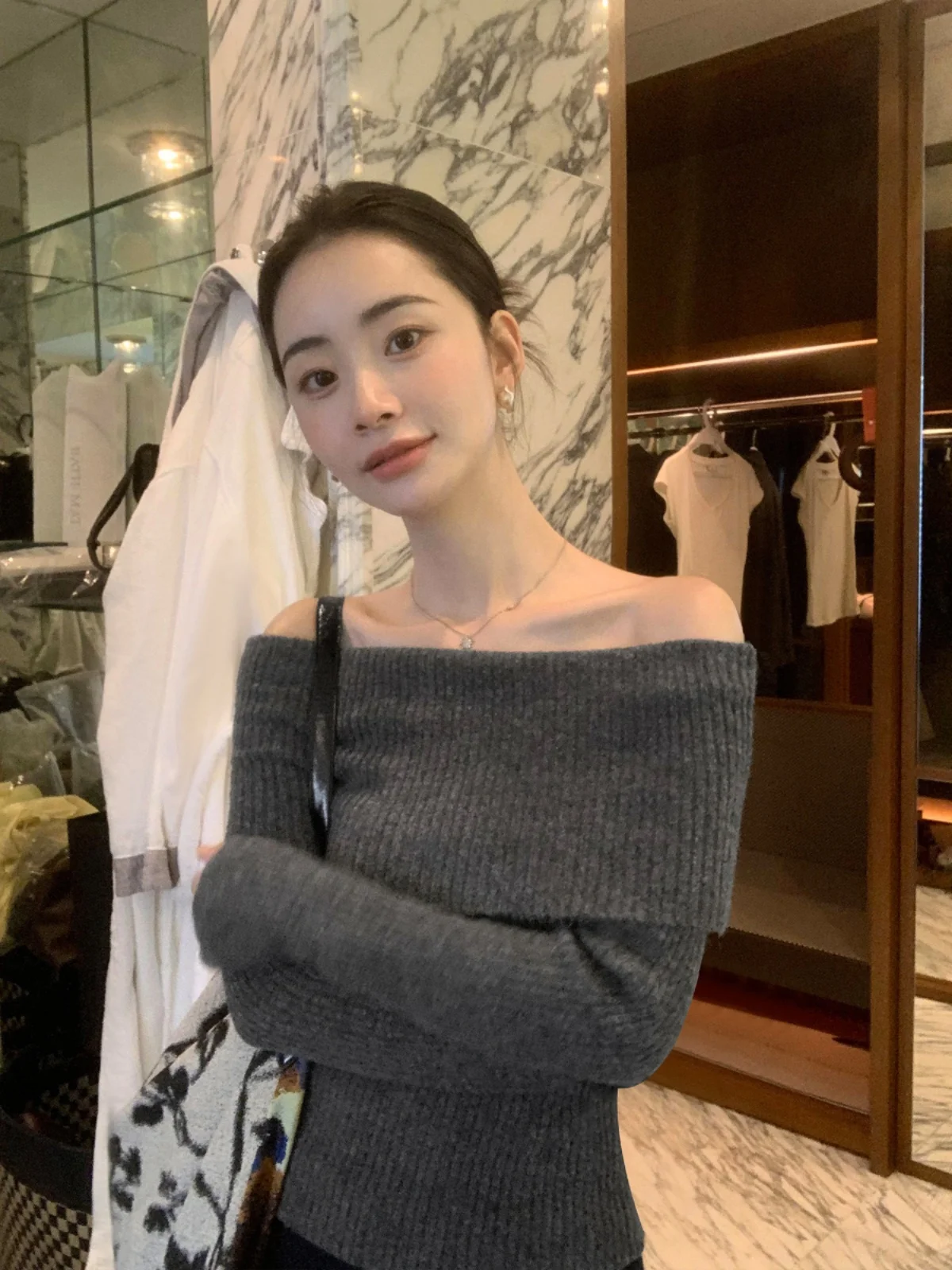 

Pusumede Korean Sle One oulder Knitted Sweater Women's Outerwear Long Sve Slim Fit oulder Bared irt Commute Sle