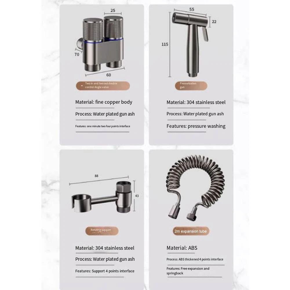 

Adjustable Sprayer Bathroom Sprayer Easy Installation Bidet Sprayer Kit Telescopic Tube Hose Length 2M Long-lasting Use