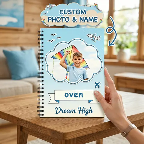 Custom Photo & Name,Spiral Notebook,Lined Inner Pages,Portable Lightweight,Personalized Kid Journal,Back To School,Birthday Gift