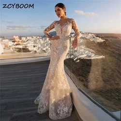 Customized Deep V-neck Appliques Lace Mermaid Wedding Dresses For Women 2024 Detachable Train Bridal Gown Vestidos De Noiva