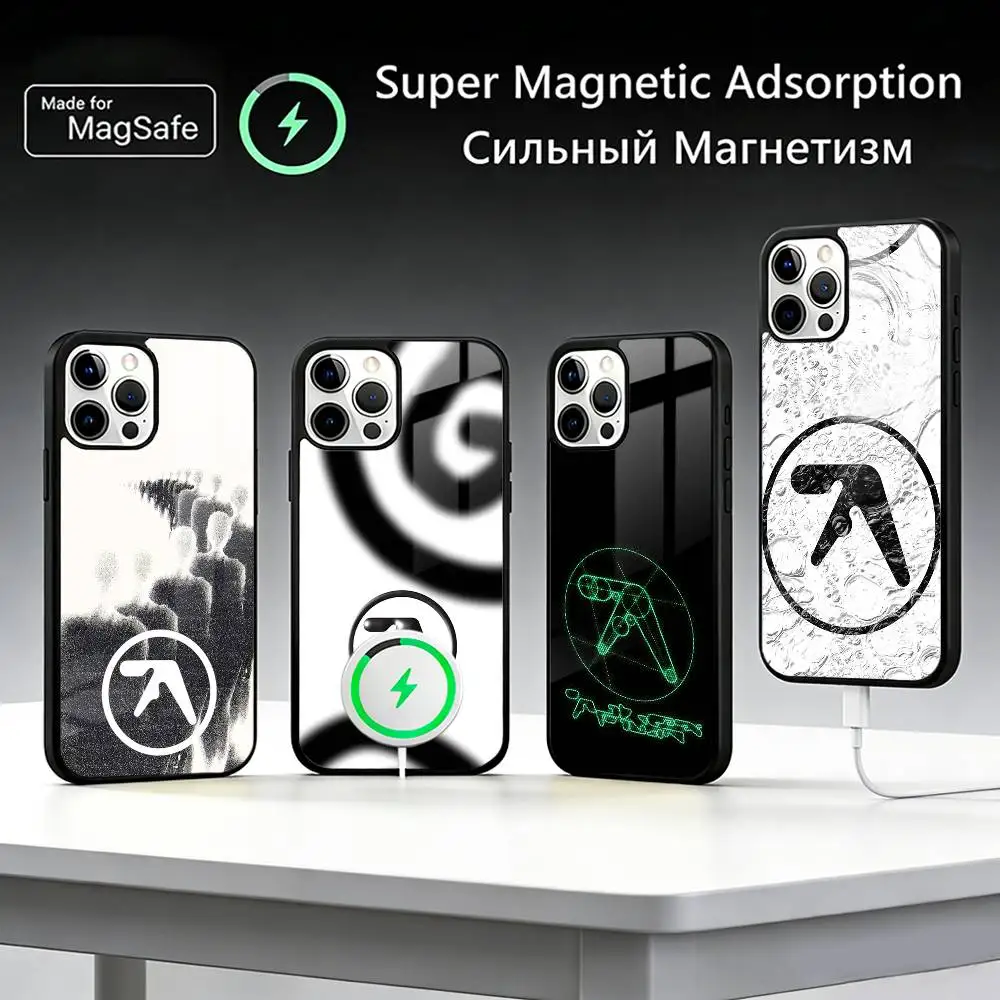 

Чехол для телефона A-Aphex T-Twin Logo Art для iPhone17,16,15,14,13,12,11 Plus, Pro Max для беспроводной зарядки Magsafe