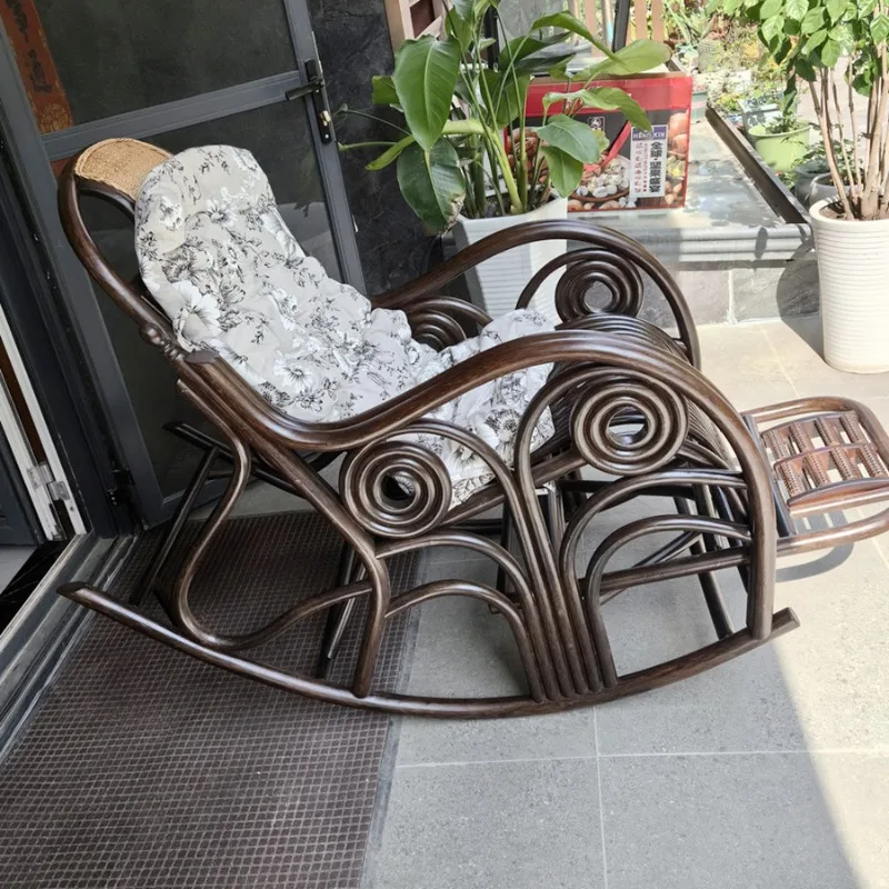 True rattan rocking chair lunch break rattan elderly escape chair, rattan chair recliner balcony home leisure adult  chair