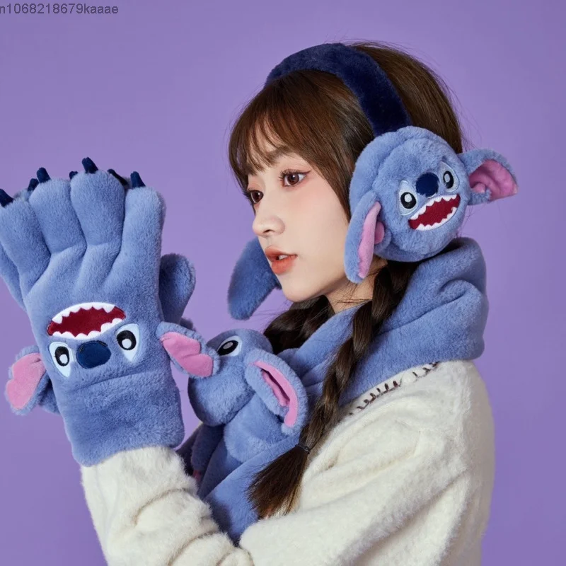 Disney stitch feminino novo estilo inverno calor earmuff bonito dos desenhos animados de pelúcia confortável dicas de orelha moda doce dobrável coreano eartip