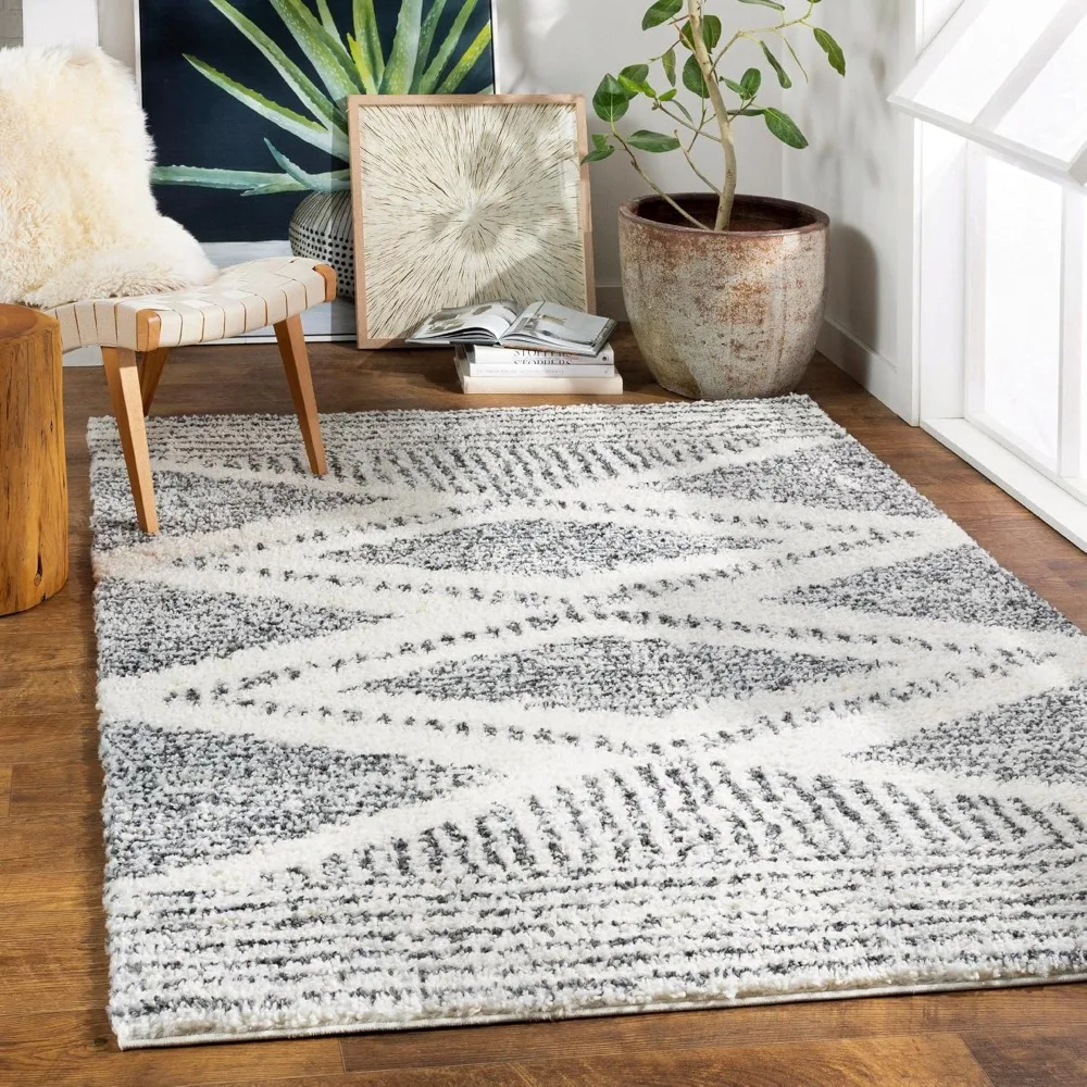 

Area Rugs, 8x10 Shag Charcoal Area Rug, Grey Cream White Carpet for Living Room, Bedroom or Kitchen,Carpeting