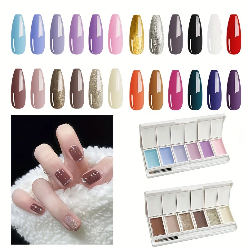 6 Colors Macaron Solid Nail Polish With Brush Set Palette Shining Mud Paint Gel Nail Art Design Semi Permanent UV Gel Varnish