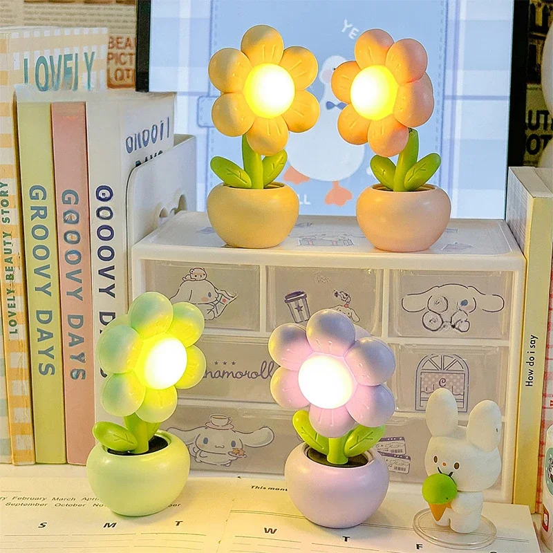 Mini LED Floral Potted Night Light For Home Bedroom Cute Desk Table Lamp Desktop Children\'s Gift Creative Decoration Night Lamp