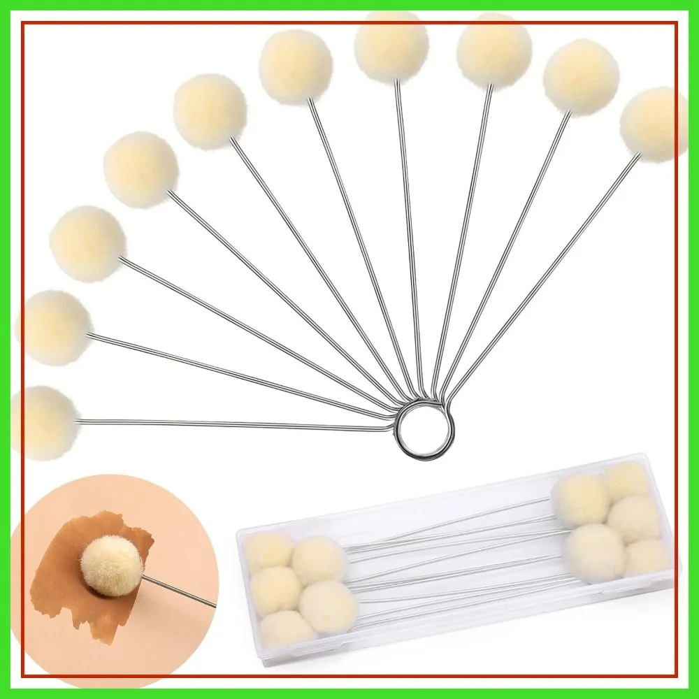 

Wool Daubers Ball Brush Leather Dye Tool with Metal Handle for Leather Dyes DIY Crafts Projects (10 Pcs)