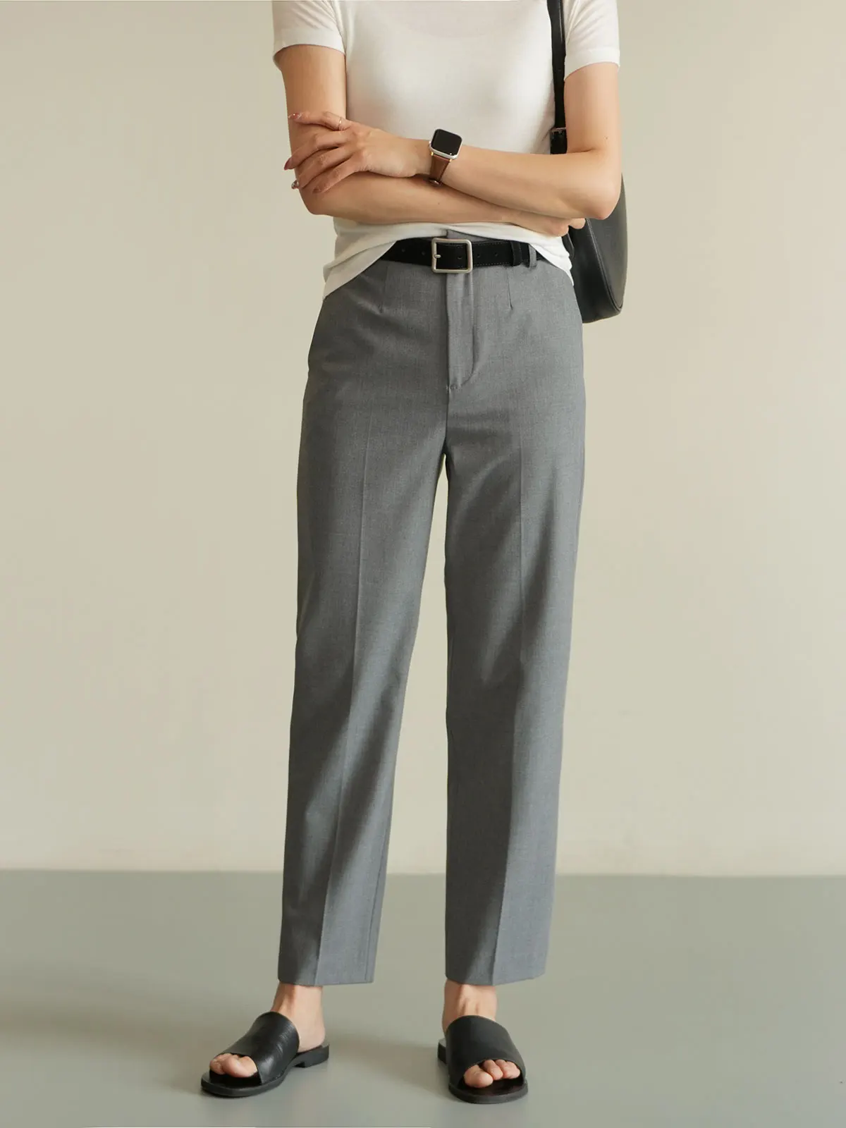 

Женские повседневные брюки прямого кроя на резинке, укороченные, для офиса, весна-лето, модные, для деловых встреч