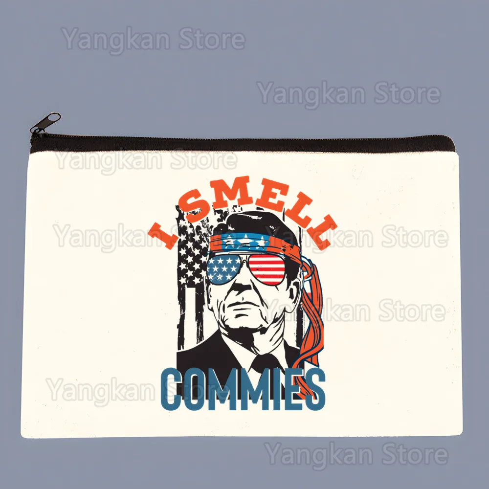 I Smell Hippies Ronald Reagan Canvas Custom Key Case Simple Small Cloth Bag New Creative Coin Purse