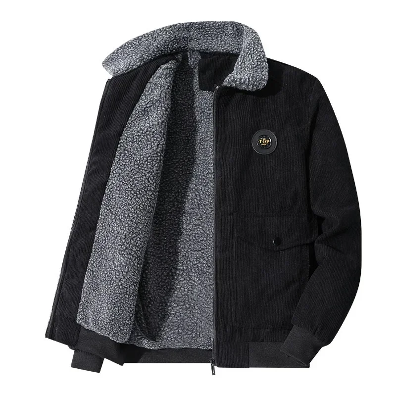 Jaqueta de veludo vintage masculina, jaqueta forrada, casaco de veludo espesso, Parkas à prova de frio, gola de lã, casaco de rua casual masculino, inverno, 2024