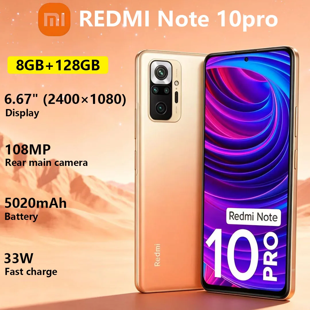 

Xiaomi Redmi Note 10pro Mobile Phone 6.67-inch 120Hz Display 5020mAh Large Battery 33W Fast Charge Dual-SIM Smartphone 8+128GB