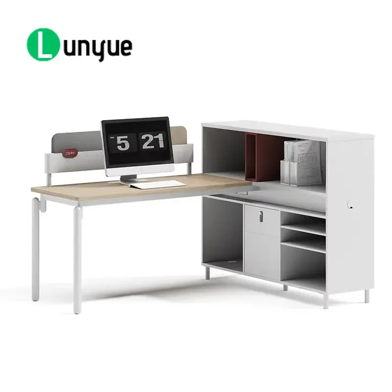 L Shaped Modular Workstation Desk Office Cubicle Staff Desk Partition with Storage Space Saving Modern Design for Home Office