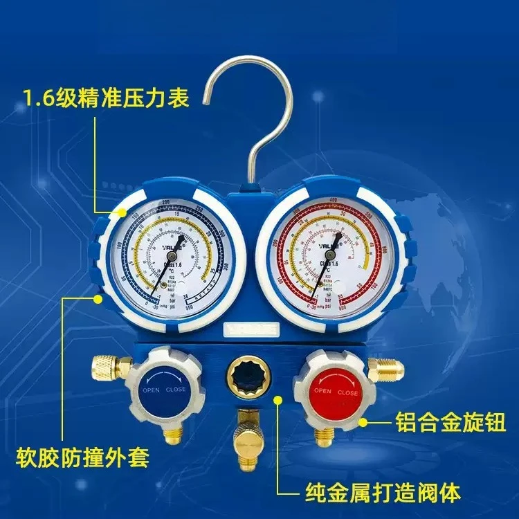 VMG-2-R22-B R410a/R134a/R32 Air Conditioner Fluorine Set Refrigerant Pressure Dual Gauge