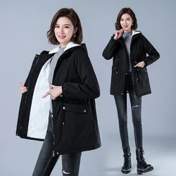 Winter Jacket Cotton Warm Puffer Coat Women Casual Parkas With Lining Plush hooded trench Outwear Women's Clothes