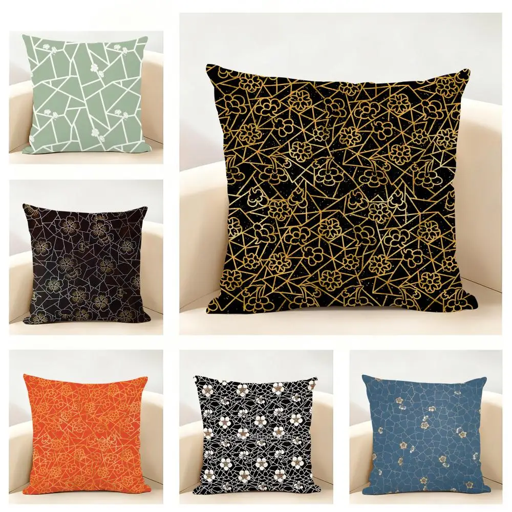 Chinese Ice-Crack Pattern Plum Blossom Design Cushion Cover Linen Pillowcase Soft  for Sofa Bed Home Room Decor