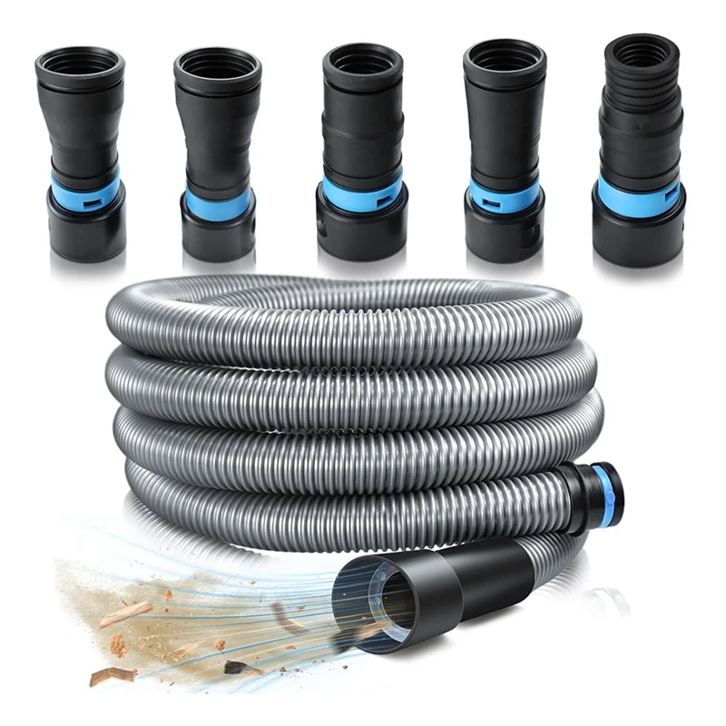 

AC17-1 1/4 Inch X 10 Feet Dust Collection Hose Kit For Home And Vacuums System With 5 Adapters Of Woodworking Power Tool