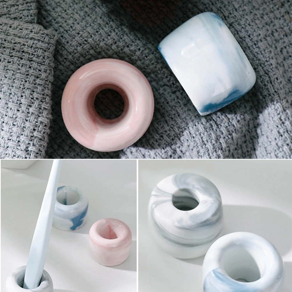 

2 Pcs Marble Toothbrush Holder Organizer Ceramic Holders Ring Rack Stand Ceramics