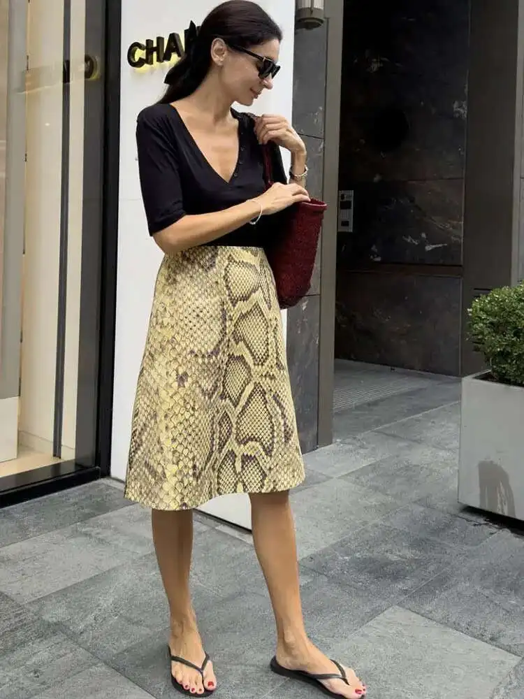 JULISSA MO Printed Snake Pattern A-line Women Skirt High Waist Y2k Casual Skirt Female Summer Slim Elegant Party Clubwear 2025