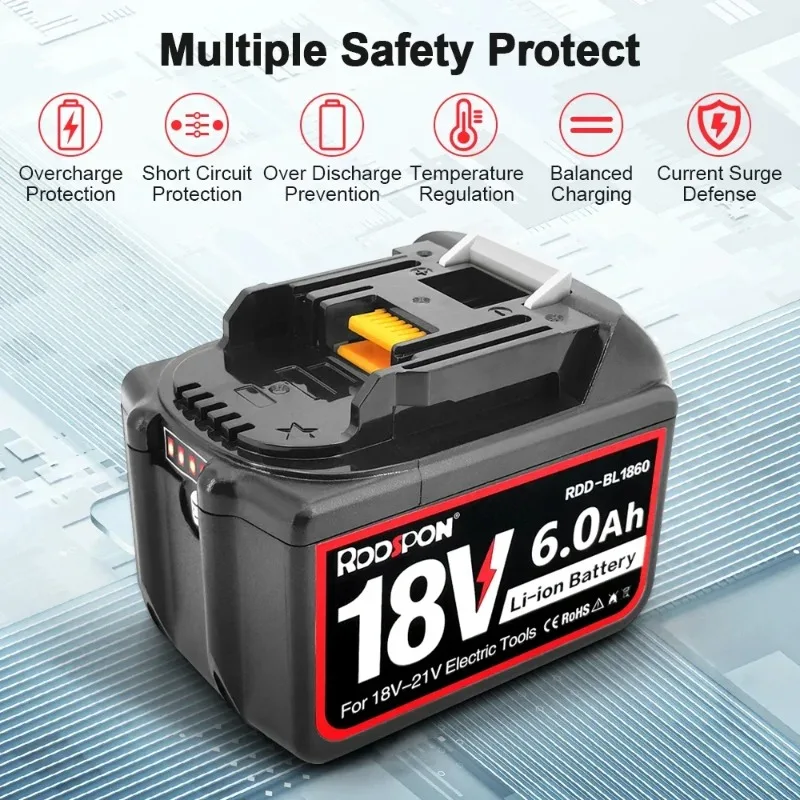 

18V 6AH/4AH/2AH Lithium Battery for Makita 18V Battery BL1830B BL1850B BL1850 BL1840 BL1860 BL1815 Replacement Angle Grinder Bat