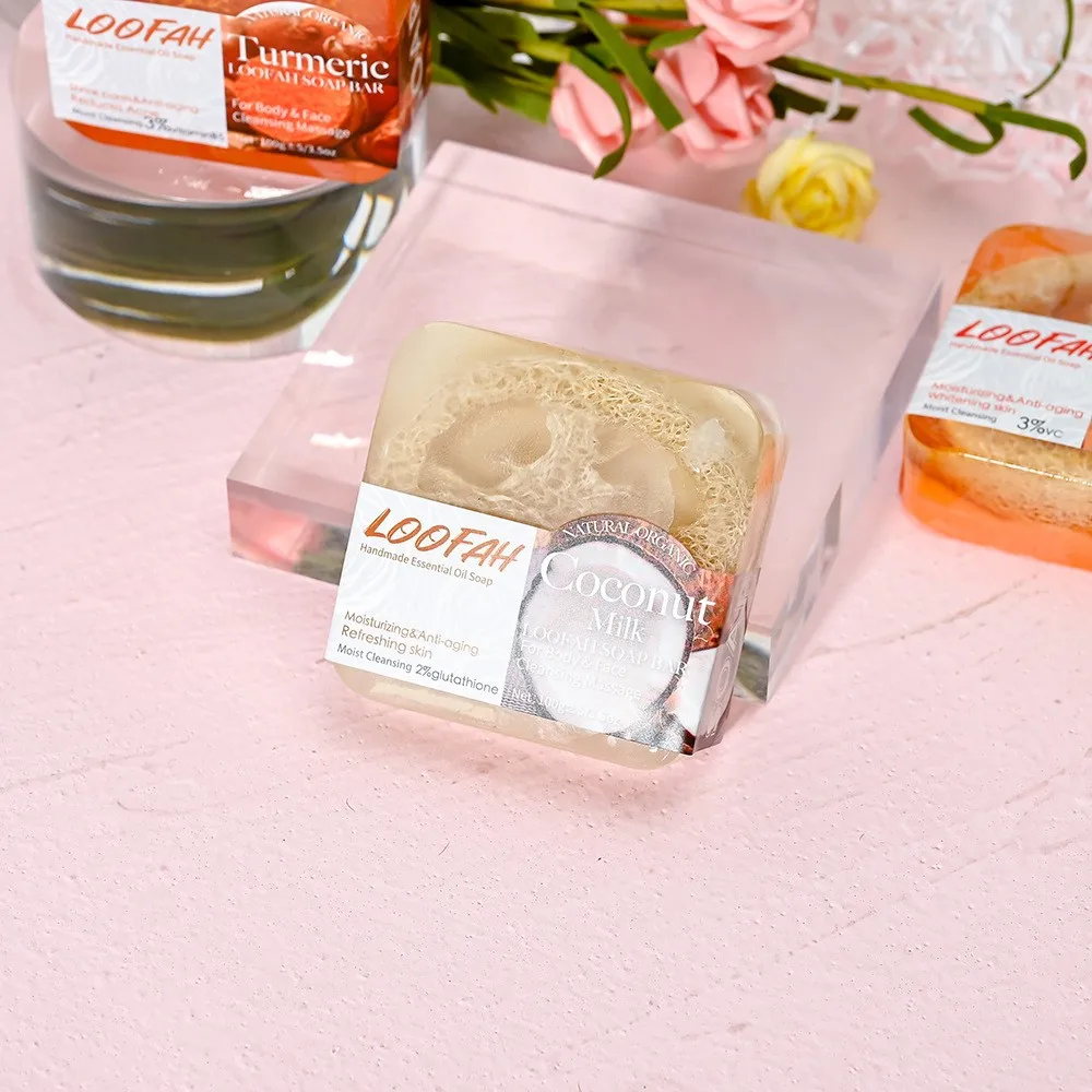 Мыло Loofah с эфирным маслом кокоса, добавленное с глутатионом, подходит для очистки и увлажнения всего тела, насыщенное, нежное.