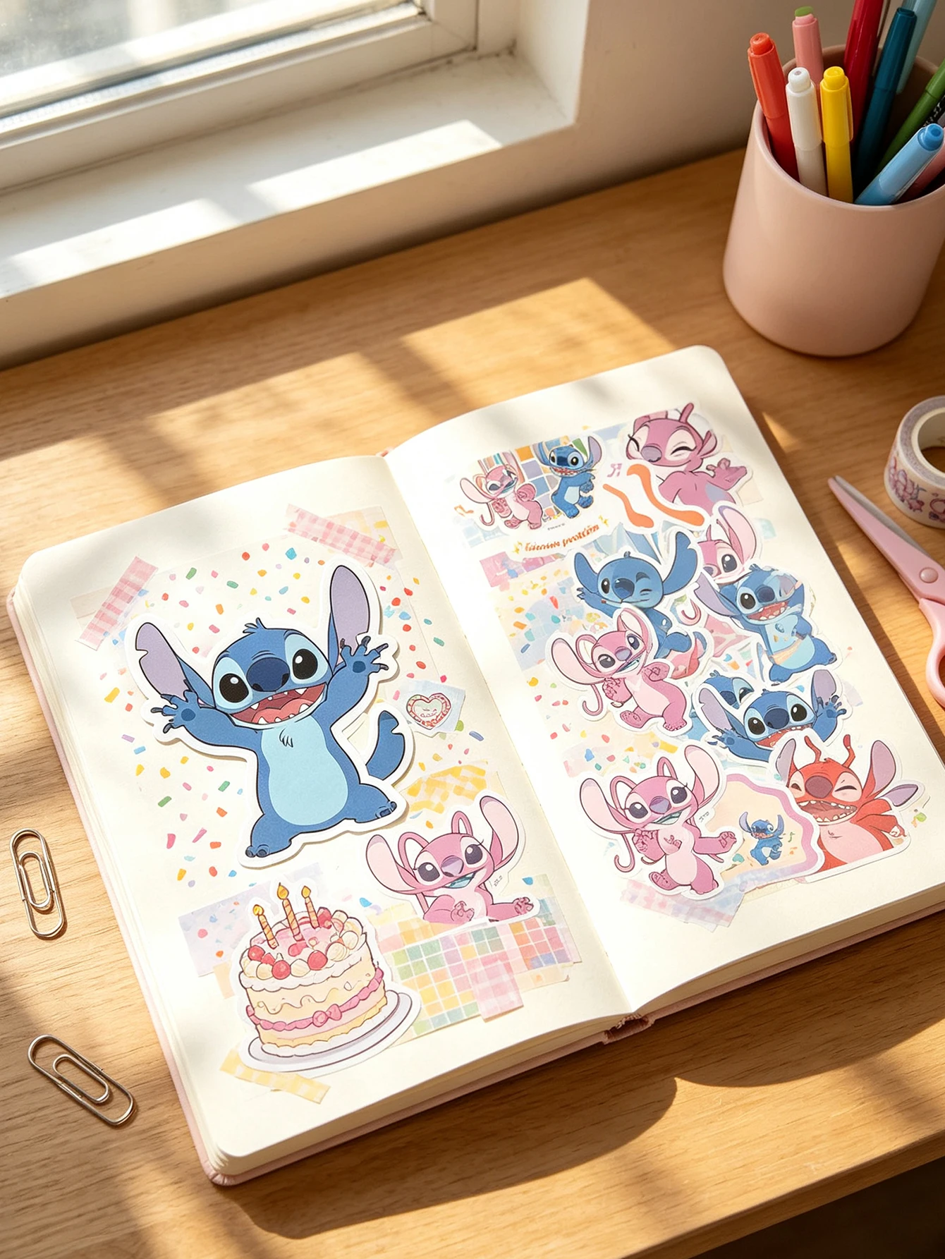 Cartoon Stitch & Angel Waterproof Stickers, Kawaii Scrapbooking Journal Decals for Phone, Cup, Stationery DIY Craft Materials