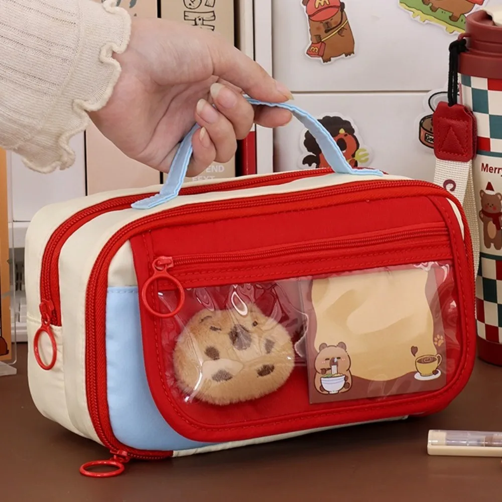 

Creative Large Capacity Canvas Pencil Case Zipper Multi Layers Stationery Storage Bag Holder Portable Makeup Bag Gifts