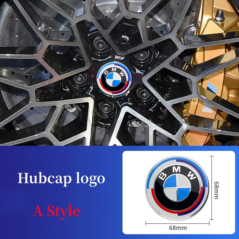 Emblema de capó delantero para BMW, Logo del 50 ° aniversario de 81mm, insignia trasera de 74mm, tapa de cubo de rueda de 68mm y 56mm, pegatina para volante de 46mm
