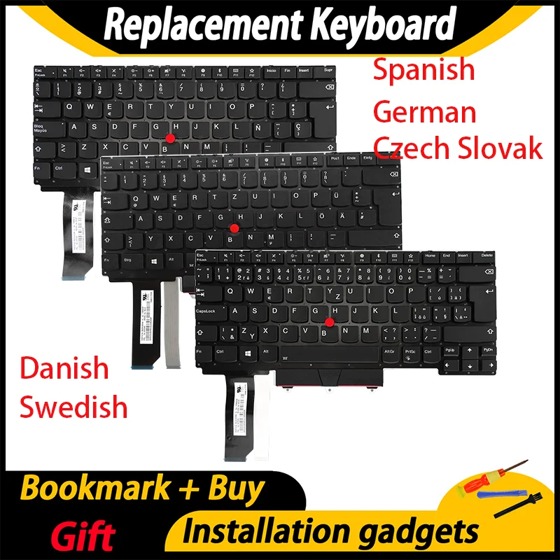 

Laptop Backlit Keyboard for Lenovo ThinkPad E14 Gen1 C-Cover, Layout: Spain Germany Czech Slovakia Denmark Sweden