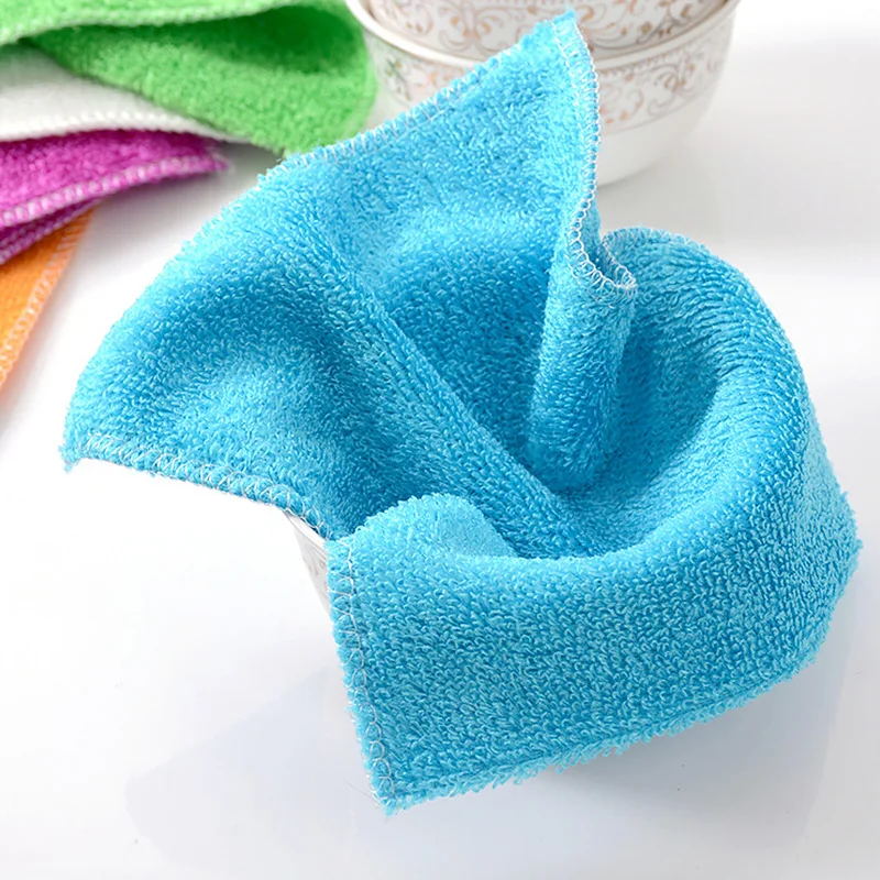 Washing Towel Dish Cloth Bamboo Fiber Double Thickness Soft Anti-grease Home Kitchen Cleaning Wiping Rags