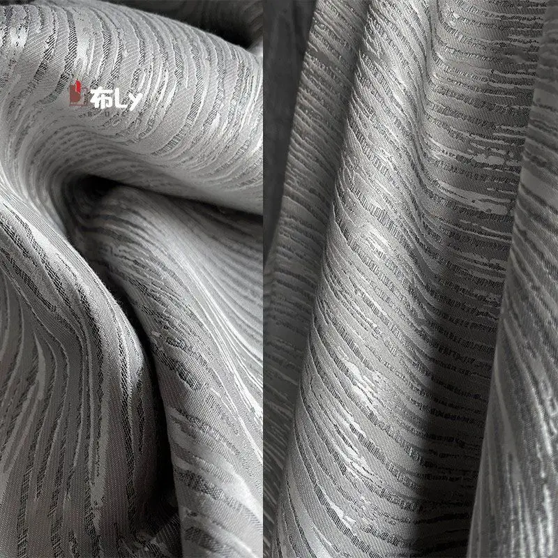 Silver gray striped fabric glossy soft high-end silhouette pants bag jacket clothing designer fabric