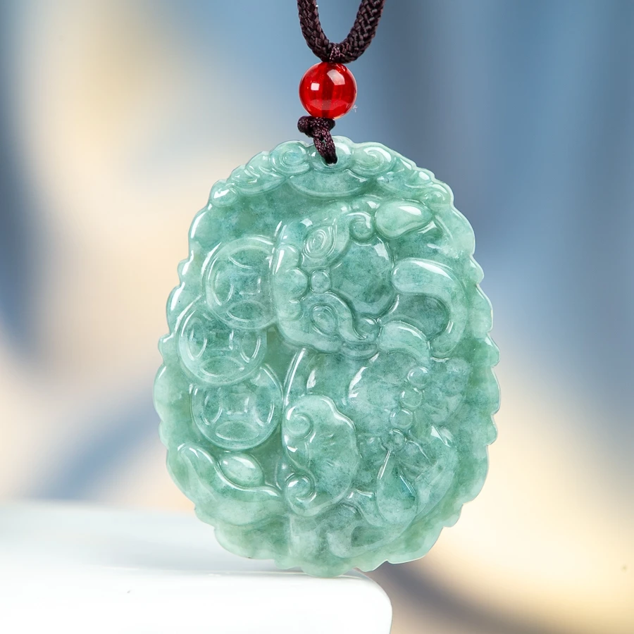 

TIMESWIND Green Natural A-type Jade Three-Coin PIXIU Ice Sense Men Necklace with Certificate