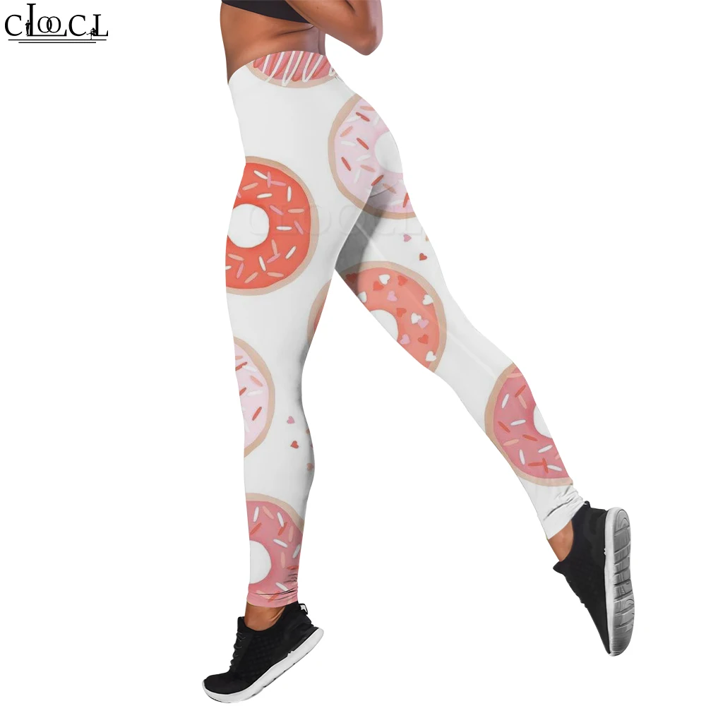 CLOOCL แฟชั่น Casual ข่าวออกกําลังกายกางเกงผู้หญิงไม่มีรอยต่อ Legging สีชมพูน่ารัก Donut พิมพ์ Legins กางเกงเสื้อผ้า