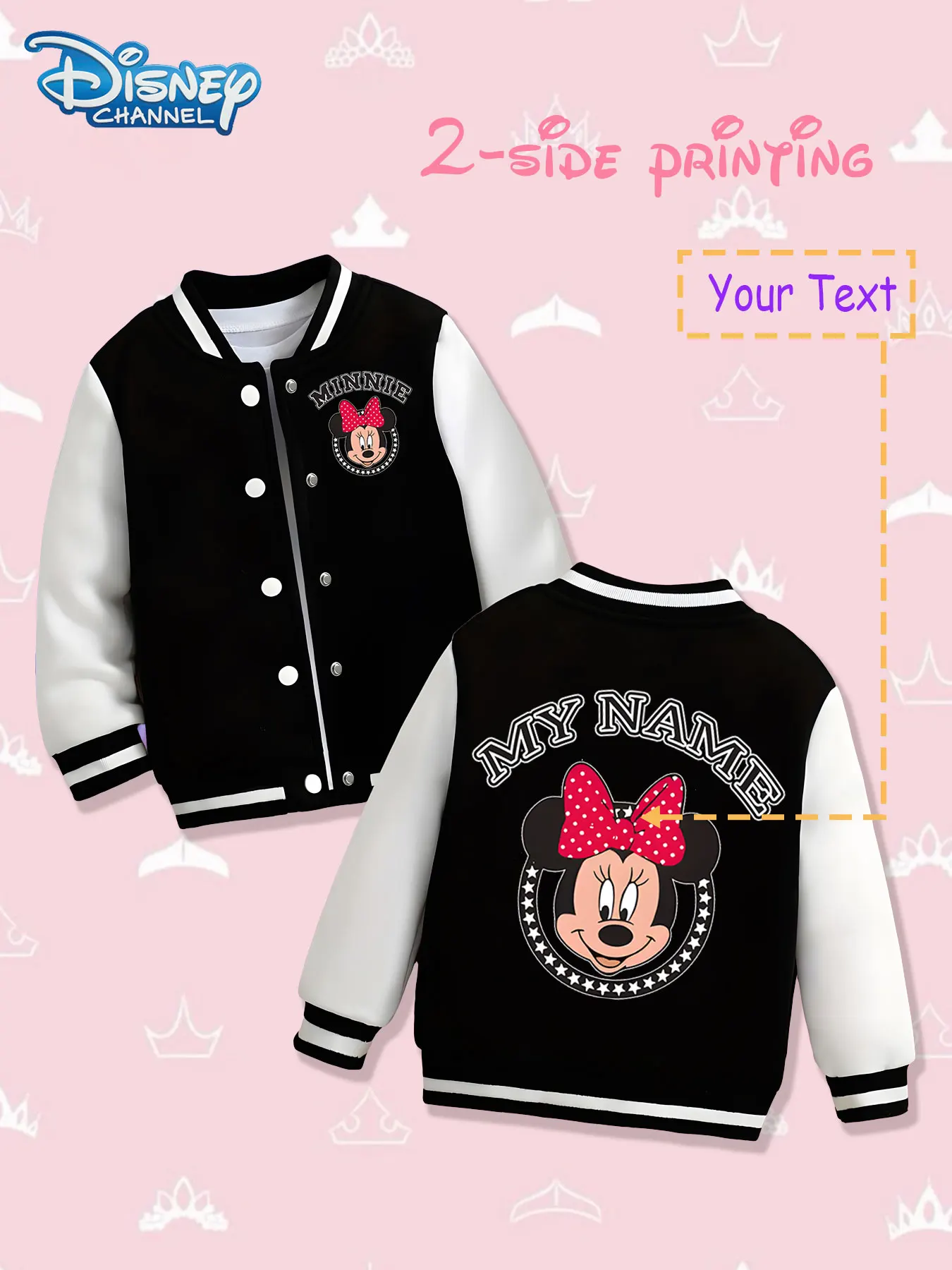

MINISO Disney Minnie Classic Girls Baseball Jacket - Double-sided classic print, warm and fashionable in autumn and winter, suit