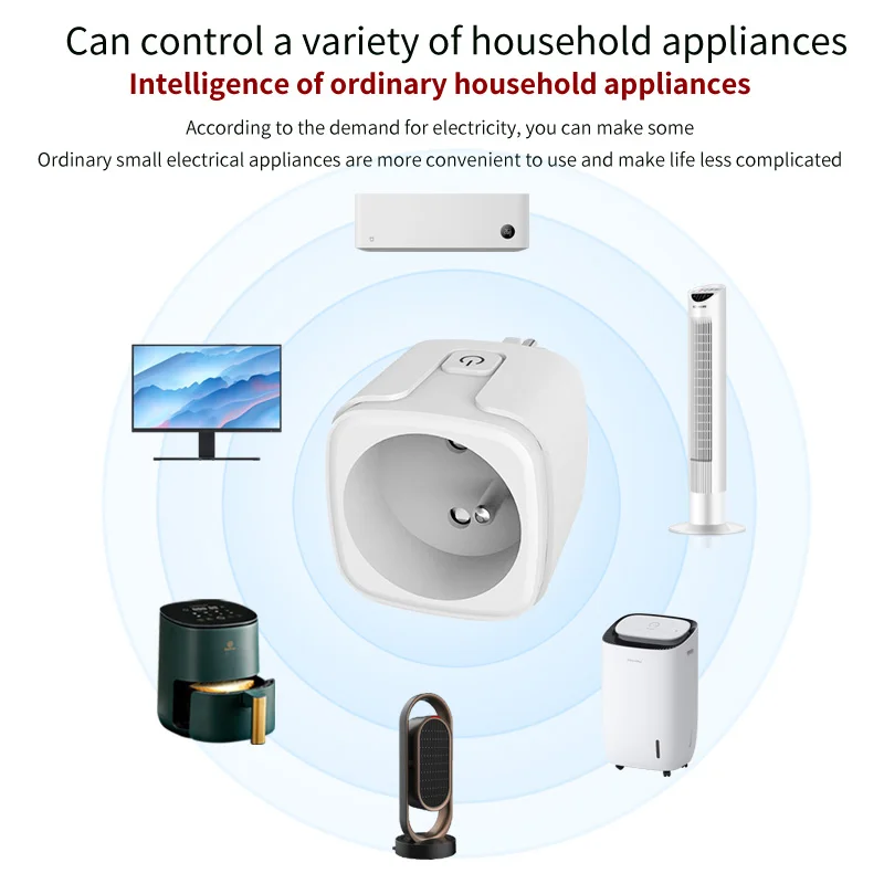 Tuya French-spec Wi-Fi Smart Plug with Energy Usage Monitoring, Compatible with Alexa and Google Home