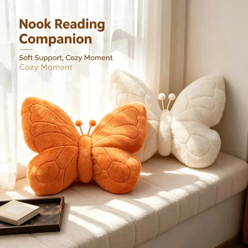 Simple Butterfly Decor Cushion, Fluffy Plush Pillow, Soft Lumbar Support For Bed And Window Seat