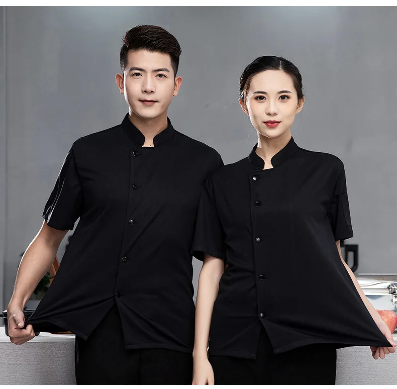 Summer Cool Unisex Chef Jacket 360°Breathable Short Sleeve Cook Shirts Men and Women Restaurant Hotel Uniform Catering Work Coat
