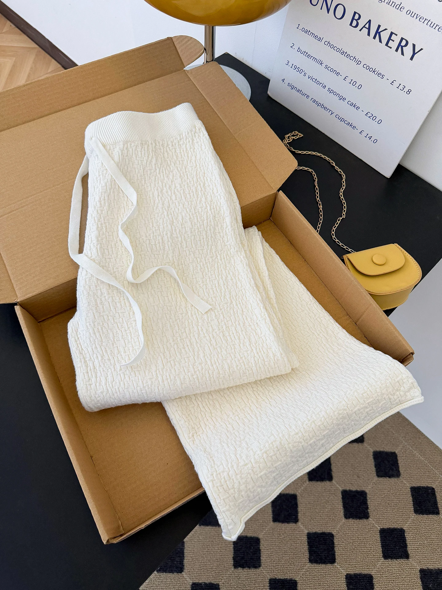 

Женские повседневные брюки с высокой талией, вязаные, широкие, прямые, свободные, в пол, с текстурой «рис», для осени и зимы