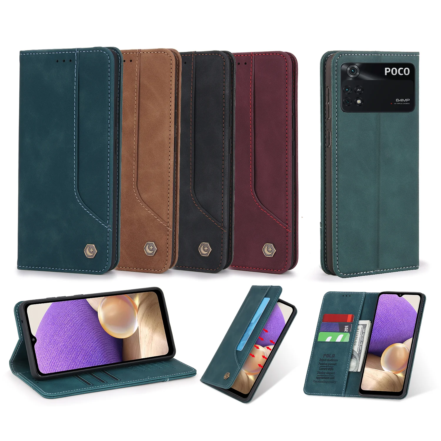 Skórzane etui na telefon Xiaomi Poco M4 Pro 4G M4Pro 2022 Flip Cover Mi Poco M 4 M4Pro Torby na telefon Magnetic Card Holder Book Style Wallet