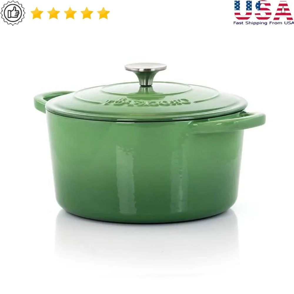 

Enameled Cast Iron Dutch Oven 5 Quart Self Basting Lid Heat Retaining Cookware Oversized Handles Ideal Family Meals