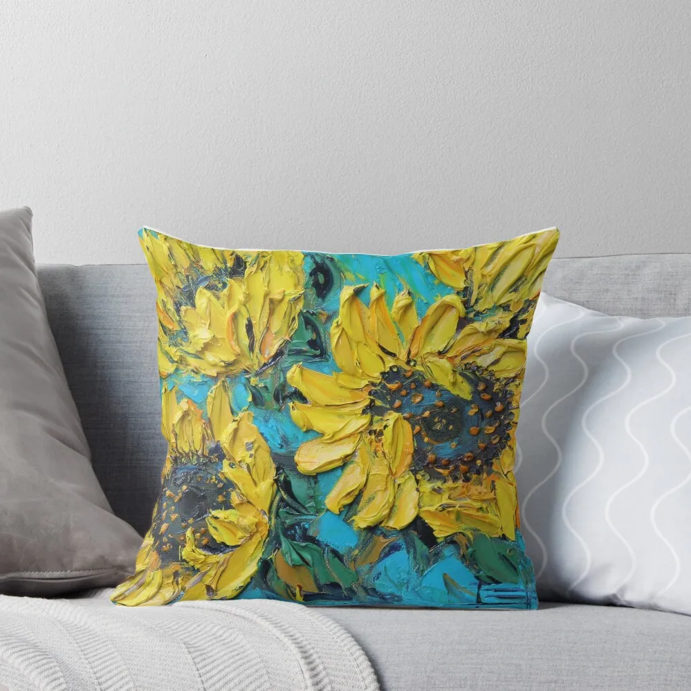 

Van Gogh Inspired Sunflowers with yellow and turquoise Throw Pillow Sofa Decorative Covers covers for pillows pillow