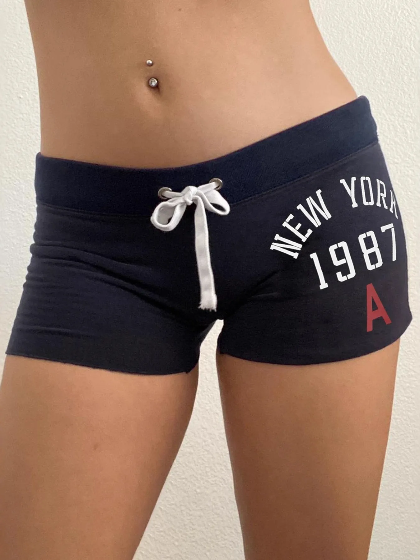 Color Block Printed Casual Shorts with Lace up Detail Low Waist Straight Leg PVC Fabric PU Material Printed Design Shorts