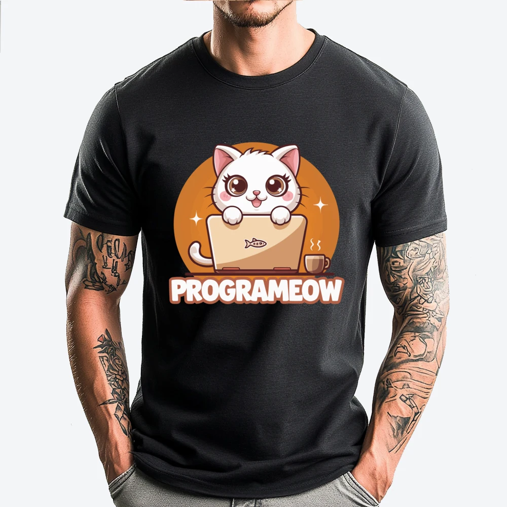 

Programmer Cat Kitty Meow Animal Pet Computer Programming Green And White Graphic T Shirt Couples Classic Luxury Designer