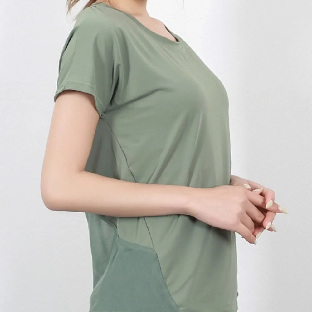 Basic Quick Dry Sports Yoga T-Shirts Short Sleeve Solid Color Running Shirts Tees Loose Thin Sports Tops Girl