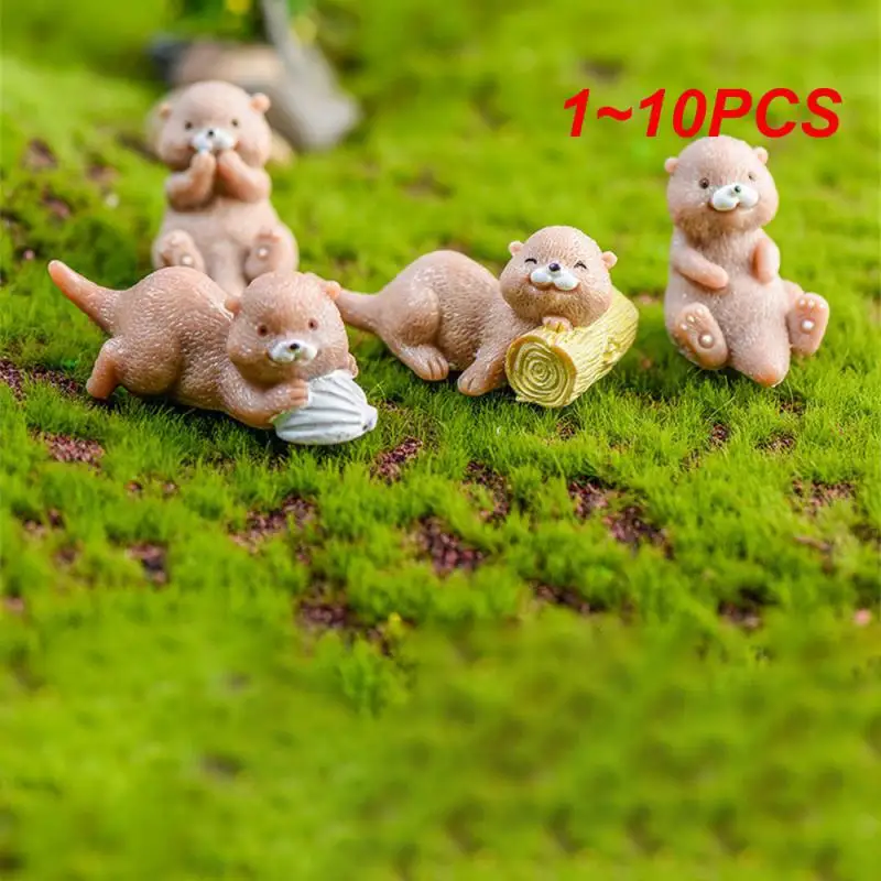 1~10PCS Cute Little Otter Figurine Cake Toppers Dollhouse Bonsai Ornament Animal Model Water Dog Crafts for Home Kawaii Home