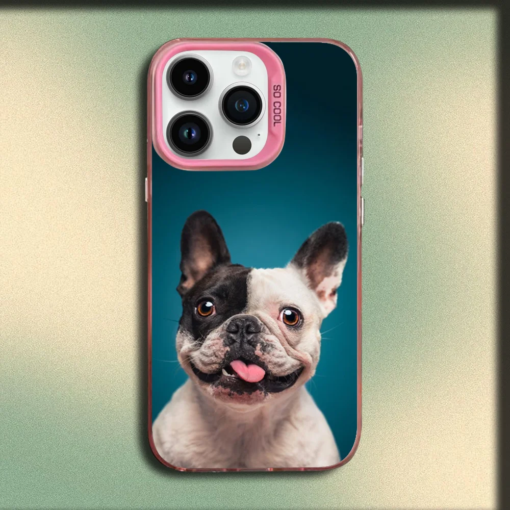 الفرنسية البلدغ الكلب الحيوانات الأليفة حالة الهاتف آيفون 16,15,14,13,12,11,Mini,Pro,MAX الوردي ماتي غطاء سيليكون #5