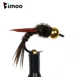 Bimoo 8pcs ottone Beadhead Evil Weevil Wet Fly Barbless Fly Hook Brown Caddis ninfa Fly Trout Grayling Fishing Lure Baits #10 #12