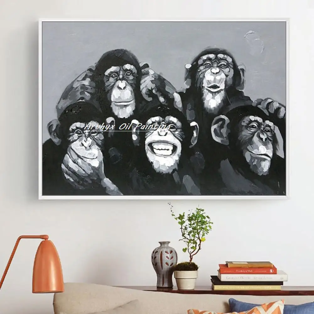 Arthyx Pop Art Handpainted Gorilla Oil Painting On Canvas,Modern Abstract Animal Wall Picture For Living Bedroom,Home Decoration