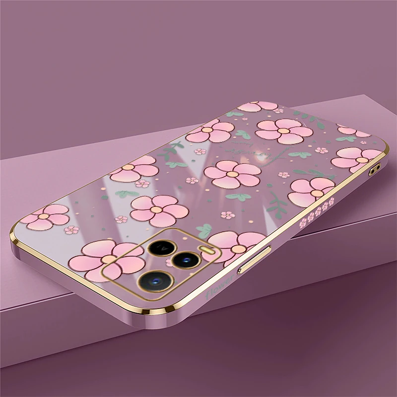 Cute Flowers Phone Case For Vivo V19 V17 Russia V11i V5S V5 Lite Plus V11 Pro V9 V15 Pro Plating Shockproof Soft Silicone Cover